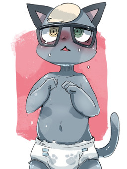 anthro blush clean_diaper clothed clothing diaper diaper_only male solo topless wearing_diaper sonu_sox animal_crossing nintendo raymond_(animal_crossing) domestic_cat felid feline felis mammal 3:4 hi_res