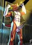 abs anthro circumcised clothing concert electronics erection genitals humanoid_genitalia humanoid_penis male microphone muscular nipples penis rock_out_with_your_cock_out singing solo speaker spotlight stage topwear underwear vest iudicium86 bandai_namco digimon digimon_(species) shoutmon hi_res