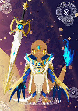3_toes 4_fingers accessory ankle_warmers arceus_symbol balls blue_fire bottomless claws cloak clothed clothing colored_fire countershade_torso countershading cute_fangs digit_ring fangs feet finger_claws fingers fire flaccid flaming_tail forehead_gem foreskin furgonomics gem genitals glowing glowing_eyes gold_(metal) jewelry long_sleeves looking_at_viewer looking_smug male markings melee_weapon orange_body orange_scales oversized_clothing oversized_topwear penis ring scales smile smiling_at_viewer smirk smirking_at_viewer smug solo sword tail tail_accessory tail_jewelry tail_ring teeth toe_claws toe_ring toes topwear topwear_only weapon yellow_eyes shadowsoulful nintendo pokemon pokemon_mystery_dungeon spike_chunsoft fan_character charmander generation_1_pokemon lizard pokemon_(species) reptile scalie 2026 absurd_res full-length_portrait hi_res portrait