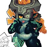 armor belly blep breasts duo eyelid_pull eyelid_pull_taunt female front_view gesture green_markings hair hand_on_hip hanging_belly headgear helmet leaning leaning_forward long_hair markings navel orange_hair pointy_ears short_stack simple_background slightly_chubby slightly_chubby_female slightly_chubby_humanoid smile smirk smug solo solo_focus taunting thick_thighs tongue tongue_out white_background wide_hips yellow_eyes texticks nintendo the_legend_of_zelda twilight_princess midna humanoid imp twili 1:1 hi_res