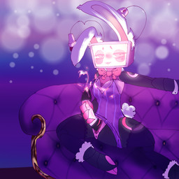 antennae_(anatomy) anthro bodily_fluids bunny_costume clothing costume cum cumshot ejaculation genital_fluids genitals glowing glowing_genitalia gynomorph heart_pupils heart_symbol intersex masturbation penis pulled_to_side solo tail glowstick673105-artz blushcrunch_studio dandy's_world vee_(dandy's_world) humanoid morph 1:1 hi_res