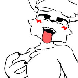 ahegao anthro blush blush_lines breast_grab breasts claws fangs featureless_breasts female fur hand_on_breast looking_pleasured pink_tongue solo teeth tongue tongue_out white_body white_fur meowtinz boy_kisser_(meme) kakegurui_masho_(meme) girlkisser_(melodynotmel) silly_cat_(mauzymice) domestic_cat felid feline felis mammal 1:1 2026 digital_media_(artwork) meme sketch
