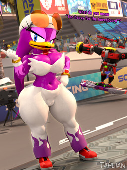 angry anthro big_butt breasts butt camel_toe camera clothing dialogue extreme_gear eyewear eyewear_on_head female fist gloves group hand_on_hip handwear hoverboard jewelry machine medium_breasts necklace ring_(jewelry) sunglasses sunglasses_on_head t-pose text thick_thighs white_clothing white_gloves white_handwear kabalmystic tahlian sega sonic_riders sonic_the_hedgehog_(series) e-123_omega wave_the_swallow avian bird chao_(sonic) hirundinid humanoid oscine passerine robot swallow_(bird) 3:4 3d_(artwork) absurd_res digital_media_(artwork) hi_res unavailable_at_source