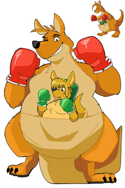 after_transformation alternate_species anthro big_tail boxing_gloves clothing duo feet fur handwear implied_transformation long_ears looking_down looking_down_at_partner male nails one_eye_closed overweight overweight_anthro overweight_male pouch_(anatomy) slightly_chubby slightly_chubby_anthro slightly_chubby_male smile smiling_at_another tail tan_body tan_fur toenails toes transformation wink winking_at_another coolietf febrooary nintendo oracle_of_ages oracle_of_seasons the_legend_of_zelda link ricky_(tloz) kangaroo macropod mammal marsupial 2:3 hi_res official_art reference_image