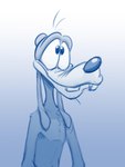 anthro black_eyes black_nose blue_background floppy_ears happy male shirtless shirtless_male simple_background smile solo standing white_background weaselgrease disney goofy_(disney) canid canine canis domestic_dog mammal hi_res