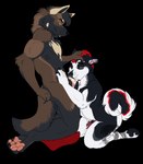 animal_genitalia animal_penis anthro black_body black_fur bodily_fluids brown_body brown_eyes brown_fur canine_genitalia canine_penis claws cum cum_in_nose cum_inside cum_while_penetrated curled_tail duo ear_piercing facial_piercing fellatio finger_claws fur genital_fluids genitals grey_body grey_fur hair hand_in_hair hand_on_head hand_on_hip highlights_(coloring) industrial_piercing kneeling knot lip_piercing looking_at_another male male/male male_penetrated male_penetrating male_penetrating_male multicolored_body multicolored_fur nose_scar oral oral_penetration pawpads paws penetration penile penile_penetration penis penis_in_mouth piercing pink_penis red_hair red_penis scar sex snakebite_piercing tail tan_body tan_fur touching_hair white_body white_fur yellow_eyes jecsh sebastian_the_husky taavi_(theeldermousescrolls) canid canine canis domestic_dog husky mammal nordic_sled_dog spitz wolf alpha_channel hi_res