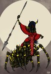 black_body black_skin blue_hair fantasy female hair melee_weapon polearm red_eyes spear weapon ziegelzeig kumo_(shevron) arachnid arthropod demon monster spider 2022 hi_res