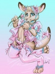 anthro clothed clothing crossdressing dress erection femboy flower genitals holding_flower holding_object legwear male panties penis plant rose_(flower) solo stockings underwear young young_anthro young_male auradeva kangaroo macropod mammal marsupial 3:4