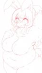 2018 anthro atode_kimeru big_breasts blush bodily_fluids breasts featureless_breasts female hair kemono lagomorph leporid long_hair mammal monochrome navel nude open_mouth rabbit red_and_white simple_background solo sweat white_background