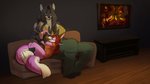 4_toes 5_fingers anthro black_hair braided_hair brown_hair clothed clothing duo feet female fingers hair red_hair sitting smile toes feretta doom_(series) doom_eternal id_software microsoft doom_slayer canid canine fox mammal 16:9 2020 digital_media_(artwork) hi_res shaded widescreen