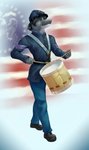 american_civil_war anthro blue_eyes clothed clothed_anthro clothed_male clothing detailed_background drum drumming drumming_stick eyebrows flag flag_background footwear fully_clothed fully_clothed_anthro fully_clothed_male grey_hair hair hat headgear headwear kepi male male_anthro military military_cap military_clothing military_jacket military_pants military_uniform musical_instrument percussion_instrument percussion_mallet politics shoes soldier solo uniform union_uniform_(american_civil_war) united_states_of_america warrior thepimpartist fish marine shark 2019 hi_res traditional_media_(artwork)