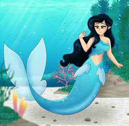 alternate_species breasts clothing crop_top female fin hair long_hair medium_breasts pointy_ears shirt solo split_form topwear underwater water mermaidnerin disney_fairies silvermist aquatic humanoid merfolk hi_res