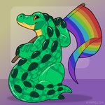flag flag_(object) green_body holding_flag holding_object inflatable lgbt_pride orange_eyes pool_toy pride_color_flag pride_colors rainbow_pride_colors seven-stripe_rainbow_pride_colors simple_background smile solo symrea animate_inanimate crocodile crocodilian living_inflatable reptile scalie 1:1 hi_res