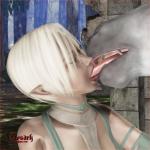 1:1 3d_(artwork) ambiguous_gender ambiguous_on_humanoid bestiality bestiality_kiss blonde_hair digital_media_(artwork) duo elf equid equine female female_on_feral feral french_kissing hair hi_res horse humanoid humanoid_on_feral interspecies kissing mammal not_furry_focus realistic_feral solo_focus text tongue url vaesark