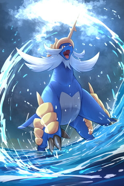 1_horn 3_toes ambiguous_feral ambiguous_gender beard black_claws blue_body blue_tail claw_toes claws cloud facial_hair feet feral grey_body horn light motion_lines mustache outside quadruped running shell solo tail tan_horn tan_shell toes water white_beard white_facial_hair white_mustache rumine nintendo pokemon aquatic generation_5_pokemon mammal mustelid pokemon_(species) samurott 2025 2:3 hi_res lighting shaded