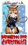 anthro brown_hair christmas_card clothing corset dominatrix female fur gloves hair handwear holidays holly_(plant) leather leather_clothing leather_gloves leather_handwear lingerie long_boots multicolored_body multicolored_fur open_mouth panties plant riding_crop smile snowflake solo text topwear underwear whip style_wager christmas lucy_thatcher canid canine fox hooda mammal red_fox true_fox 2008 english_text