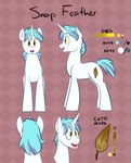 blue_mane cutie_mark feral horn looking_at_viewer looking_forward male mane open_mouth solo standing tail white_body yellow_eyes goattrain hasbro my_little_pony mythology snap_feather equid equine horse mammal mythological_creature mythological_equine pony unicorn 2014 model_sheet