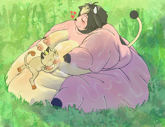 4_breasts ambiguous_gender anthro areola arm_rolls belly belly_rolls big_belly big_breasts big_butt big_nipples biped black_hair blush bodily_fluids breastfeeding breasts butt day deep_navel double_chin duo erect_nipples eyes_closed fat_arms fat_legs fat_rolls female female/ambiguous flabby_arms grass hair heart_symbol high-angle_view hooves huge_belly huge_breasts huge_butt hyper hyper_belly immobile lactating larger_anthro larger_female looking_pleasured lying_on_another morbidly_obese morbidly_obese_anthro morbidly_obese_female multi_breast multicolored_body multicolored_skin navel nipple_fetish nipple_play nipple_suck nipples nude obese obese_anthro obese_female outside overweight overweight_anthro overweight_female pink_body pink_skin plant semi-anthro side_view sitting sitting_on_grass sitting_on_ground size_difference smaller_ambiguous smaller_anthro smile sucking tail two_tone_body two_tone_skin weight_difference yellow_body yellow_skin tongxuemian nintendo pokemon bovid bovine cattle felid feline generation_1_pokemon generation_2_pokemon mammal meowth miltank pokemon_(species) 2025 absurd_res digital_drawing_(artwork) digital_media_(artwork) hi_res