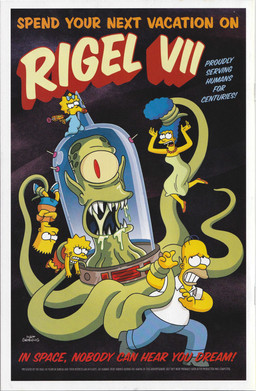 blonde_hair blue_bottomwear blue_clothing blue_hair blue_shorts bottomwear clothing dress female green_clothing green_dress group hair male shorts text yellow_body yellow_skin matt_groening the_simpsons bart_simpson homer_simpson kang_(the_simpsons) kodos lisa_simpson maggie_simpson marge_simpson alien cyclops human mammal rigellian_(the_simpsons) absurd_res english_text hi_res official_art