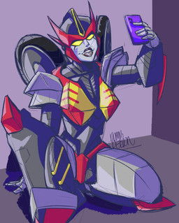 cellphone electronics female machine metallic_body not_furry phone sitting sitting_on_ground solo tongue tongue_out yellow_eyes dumbdelvon hasbro takara_tomy transformers flamewar_(transformers) cybertronian humanoid robot robot_humanoid 2023 absurd_res hi_res