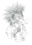 5_fingers ambiguous_gender anthro biped bottle clothed clothing container fingers front_view fur holding_bottle holding_container holding_object jug long_snout patchwork_clothing simple_background snout solo spines whiskers white_background psycrowe afrosoricid mammal streaked_tenrec tenrec 2008 black_and_white bust_portrait graphite_(artwork) monochrome pencil_(artwork) portrait signature traditional_media_(artwork)