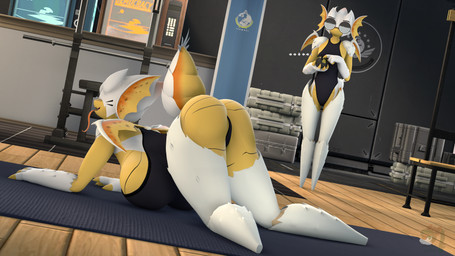 anthro arthropod_abdomen big_breasts breasts clothing duo eyewear female glasses gym inside leotard long_tongue nerd revamped_anthros size_difference tongue tongue_out donglysfm jaller_arts_(modeler) helldivers democratic_bug arthropod hunter_(helldivers) insect terminid 16:9 3d_(artwork) 4k absurd_res digital_media_(artwork) hi_res source_filmmaker_(artwork) widescreen