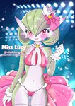 anthro bikini bikini_bottom bikini_thong bikini_top bow_ribbon breasts clothing dancer_outfit female japan morphing pokemorph poking ribbons small_breasts solo stage_lights star swimwear two-piece_swimsuit misslulumochi nintendo pokemon frills_(collaris) gardevoir generation_3_pokemon pokemon_(species) idol_(disambiguation)