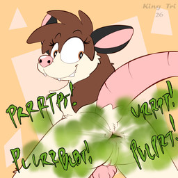 anthro anus anus_focus butt fart fart_cloud fart_fetish female female_farting genitals green_fart_cloud nude nude_female smile solo sound_effects toony vulva king-triangle american_opossum mammal marsupial 1:1 hi_res