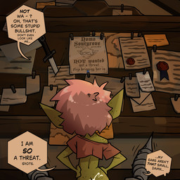 biped bodily_fluids bottomless butt clothed clothing cum cum_on_butt dialogue female freckled_arms freckled_back freckled_butt freckled_ears freckled_shoulders freckles genital_fluids green_body hair hands_on_hips male male/female motion_lines not_furry paper pink_hair rear_view shirt shortstack speech_bubble text topwear bonnytoad nomo_sourgrove goblin 1:1 absurd_res english_text hi_res