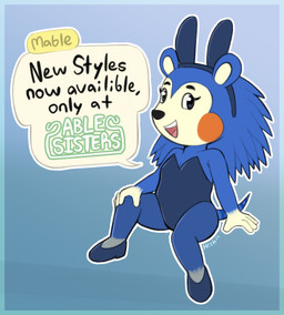 4_fingers accessory alternate_costume anthro black_eyes black_nose black_text blue_body blue_border blue_clothing blue_ears blue_footwear blue_shoes blue_tail border breasts bunny_costume cheek_spots cleavage clothed clothed_anthro clothed_female clothing costume eyebrows eyelashes fake_ears fake_rabbit_ears female female_anthro fingers footwear glistening glistening_eyes gloves_(marking) gradient_background headband markings multicolored_body no_pupils open_mouth open_smile outline shoes simple_background sitting smile solo speech_bubble tail tan_body tan_inner_ear text white_outline white_sclera heshieokf animal_crossing nintendo mabel_able eulipotyphlan hedgehog mammal 2026 artist_name digital_drawing_(artwork) digital_media_(artwork) english_text flat_colors full-length_portrait handwritten_text hi_res portrait