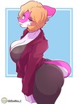 anthro big_breasts big_butt blonde_hair bone_frill breasts butt clothed clothed_anthro clothed_female clothing eyebrow_through_hair eyebrows female frill_(anatomy) hair logo looking_at_viewer mature_female medium_hair multicolored_body multicolored_scales non-mammal_breasts pink_body pink_scales scales side_view simple_background solo standing tail topwear translucent translucent_hair two_tone_body two_tone_scales white_body white_scales lallamitan_t cavemanon_studios snoot_game cassandra_(snoot_game) dinosaur hadrosaurid mammal ornithischian ornithopod parasaurolophus prehistoric_species reptile scalie 3:4 absurd_res artist_logo artist_name hi_res portrait three-quarter_portrait