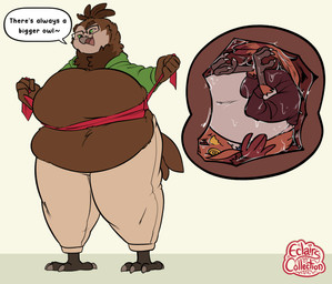 abdominal_bulge ambiguous_gender anthro bodily_fluids bottomwear clothing duo eyewear feathers feet glasses oral_vore pants shirt soft_vore spiral spiral_eyes squishing_belly tail tail_feathers talons toes topwear upside_down vore eclairscollection avian bird owl hi_res