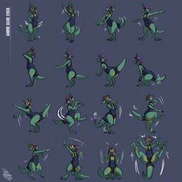 3_horns 4_toes ahegao anthro claws clothing collar dancing digitigrade eyewear feet female finger_gun flat_chested floppy_ears furgonomics gesture glasses green_body hair hand_gesture horn looking_pleasured motion_lines multi_horn one-piece_swimsuit painted_claws paw_pose pomf pose purple_hair sharp_teeth simple_background smile solo swimwear tail teeth thick_tail thumbs_up toes wig yellow_eyes newd mythology sybyl_(newd) dragon mythological_creature mythological_scalie scalie 1:1 digital_media_(artwork) hi_res sequence