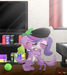 ball bonding collar duo electronics female feral feral_on_feral fur green_hair hair hug inside kiss_on_lips kissing making_out male male/female on_hind_legs purple_body purple_fur purple_hair television tennis_ball brodogz equestria_girls hasbro littlest_pet_shop littlest_pet_shop_(2012) my_little_pony spike_(eg) zoe_trent bird_dog canid canine canis cavalier_king_charles_spaniel domestic_dog hunting_dog mammal spaniel toy_dog 2015 artist_name crossover digital_media_(artwork)