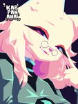 anthro blue_background clothed clothed_anthro clothed_female clothing dutch_angle eyewear female female_anthro fur glasses green_clothing hair lens_flare looking_at_viewer medium_hair narrowed_eyes pince-nez pink_nose pointy_ears prick_ears purple_eyes red_eyes short_snout simple_background slim_anthro slim_female smile smiling_at_viewer smirk smirking_at_viewer solo wearing_glasses white_body white_fur white_hair kappanana nine_sols red_candle_games liwen_(nine_sols) felid feline mammal solarian 2025 absurd_res bust_portrait cel_shading digital_drawing_(artwork) digital_media_(artwork) english_description hi_res portrait shaded