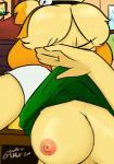 anthro areola big_breasts breasts clothed clothing dabbing female flashing nipples solo noodle-lu third-party_edit 8chan animal_crossing nintendo isabelle_(animal_crossing) canid canine canis domestic_dog mammal shih_tzu toy_dog meme signature