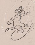 3_toes 4_fingers anthro bulge cheek_tuft claws facial_tuft feet fingers male neoprene solo surfboard surfer surfing tail toe_claws toes tuft wave whiskers zipper adriano_berjillos looney_tunes warner_brothers sylvester_(looney_tunes) domestic_cat felid feline felis mammal