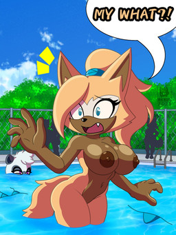 5_fingers accessory anthro areola being_watched big_breasts black_nose blonde_hair blue_eyes breasts brown_areola brown_nipples chain-link_fence clothing cloud cute_fangs dialogue discarded_bikini eyelashes fangs female fence fingers group hair hair_accessory hair_tie half-closed_eyes long_hair looking_at_another narrowed_eyes navel nipples nude open_mouth open_smile outside partially_submerged ponytail silhouette sky smile solo_focus speech_bubble standing_in_water surprised swimming_pool teeth text tongue wardrobe_malfunction water wide_eyed skwid idw_publishing sega sonic_the_hedgehog_(comics) sonic_the_hedgehog_(idw) sonic_the_hedgehog_(series) tangle_the_lemur whisper_the_wolf canid canine canis lemur mammal primate strepsirrhine wolf 2026 3:4 artist_name english_text hi_res watermark
