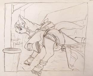 bag beverage cart clothed clothing diaper female feral footwear looking_at_viewer roller_skates satchel smoothie solo trash_can wearing_diaper fillyfables hasbro mlp_g5 my_little_pony my_little_pony:_a_new_generation sunny_starscout_(mlp) equid equine horse mammal pony hi_res sketch traditional_media_(artwork)