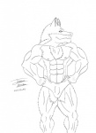 abs anthro biceps male muscular muscular_anthro muscular_male pose solo maxime-jeanne bleach_(series) sajin_komamura canid canine canis mammal wolf 2013 hi_res monochrome