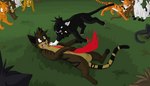 2010 action_scene aliasing ambiguous_gender angry black_body black_fur black_inner_ear_fluff black_nose black_pawpads black_whiskers blackstar_(warriors) blood blood_in_mouth blood_on_claws blue_eyes blue_sclera bodily_fluids bone_(warriors) brackenfur_(warriors) bramblestar_(warriors) brown_body brown_fur brown_nose cel_shading claws collar day detailed_background digital_drawing_(artwork) digital_media_(artwork) digitigrade domestic_cat duo_focus dying eyebrows featureless_crotch felid feline felis female_(lore) feral firestar_(warriors) fur grass green_eyes grey_nose group head_tuft imminent_death inner_ear_fluff killing large_group lying mackerel_tabby male_(lore) mammal microsoft_paint_(artwork) on_back open_mouth orange_body orange_fur outside pawpads paws pink_tongue plant purple_collar scourge_(warriors) sebdoggo shaded shocked sitting snarling snout spiked_collar spikes standing tabby_cat tail tan_body tan_fur tan_inner_ear_fluff teeth tigerstar_(warriors) tongue tuft warriors_(book_series) whiskers white_body white_fur white_inner_ear_fluff wounded