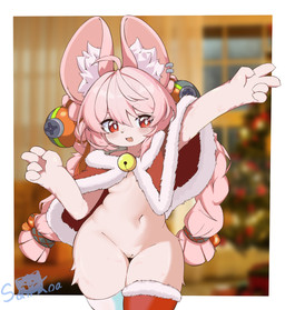 anthro bottomless bottomless_anthro bottomless_female christmas_clothing clothed clothing female genitals holidays mismatched_stockings solo vulva young young_female soukoa christmas mihoyo zenless_zone_zero zhao lagomorph leporid mammal rabbit absurd_res hi_res adult_(lore)