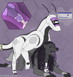 all_fours anthro anthro_on_feral bestiality black_body black_fur bodily_fluids cum cum_in_vagina cum_inside doggystyle duo female female_on_feral feral feral_penetrating from_behind_position fur genital_fluids genitals grey_body grey_fur internal knot knotted_penis knotting machine male male/female penetration penis quadruped sex simple_background blokfort android canid canine canis mammal robot wolf 2022 hi_res