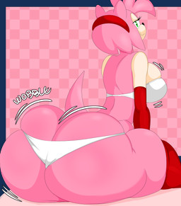 accessory anthro armwear bare_shoulders bedroom_eyes big_butt black_nose border bottomwear bra breasts bulging_breasts butt butt_cleavage butt_squish checkered checkered_background closed_smile clothing countershading elbow_gloves eyelashes female fur gloves green_eyes hair handwear head_tuft headband headgear headwear huge_butt legwear looking_at_viewer looking_back looking_back_at_viewer motion_lines mouth_closed narrowed_eyes onomatopoeia panties pattern_background pink_background pink_body pink_fur pink_hair pupils raised_tail rear_view red_armwear red_clothing red_elbow_gloves red_gloves red_handwear red_headband red_headwear red_legwear red_thigh_highs seductive short_hair simple_background sitting skindentation small_waist smile solo sound_effects squish strapless_bra strapless_clothing strapless_underwear tail tan_body tan_countershading tan_skin text thick_thighs thigh_highs tight_bottomwear tight_clothing tight_topwear topwear transparent_border tuft underwear white_bra white_clothing white_panties white_topwear white_underwear denizen1414 sega sonic_the_hedgehog_(series) amy_rose eulipotyphlan hedgehog mammal alpha_channel hi_res pink_theme