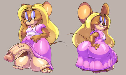 anthro balls barefoot big_balls big_butt big_penis blonde_hair brown_body bubble_butt butt clothed clothing clothing_lift crossdressing dress dress_lift eyeshadow feet femboy genitals hair huge_balls huge_penis long_hair makeup male penis solo tail wig supersneslewd metro-goldwyn-mayer tom_and_jerry jerry_mouse mammal mouse murid murine rodent 2025