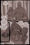 anthro armor cloak clothing dialogue duo female hood male melee_weapon polearm prehensile_tail scut_tail short_tail speech_bubble tail trident weapon hiverdose last_fables eni_siverets_(last_fables) the_slayer_(last_fables) canid canine canis hare lagomorph leporid mammal wolf comic hi_res