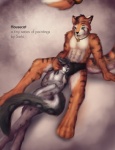 anthro big_tail clothed clothing duo english_text felid jewelry leopard lying makizushi_(sarki) male male/male mammal muscular necklace nude on_back pantherine reclining sarki sarki_(character) series_(disambiguation) sitting snow_leopard tail text tiger topless