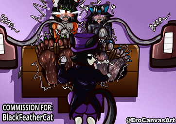 5_toes ahegao anthro arms_tied barefoot bdsm black_body black_ears black_eyes black_feet black_fur black_hair black_nose black_soles blue_eyes blush bodily_fluids bondage bottomwear bound clothing countershading crying_laughing cum ejaculation electronics erection eyewear facial_tuft feet femboy foot_fetish foot_focus foot_lick fully_bound fur genital_fluids genitals glasses gloves group hair handwear hat headgear headwear helpless humanoid_feet humanoid_genitalia humanoid_penis jacket laugh licking lock long_hair looking_pleasured machine male male/male milking_machine monitor nerd nude oil oily_feet onomatopoeia orange_body orange_fur pants penile penis penis_milking penis_milking_machine plantigrade purple_bottomwear purple_clothing purple_eyes purple_hat purple_headwear purple_jacket purple_pants purple_sclera purple_topwear restrained restraints saliva saliva_on_tongue saliva_string science_fiction screaming soles sound_effects squirming sweat sweaty_feet tail tears text tickle_torture tickling tickling_feet tickling_genitalia tickling_penis toe_restraints toes toes_tied tongue tongue_out topwear trio tuft white_body white_clothing white_fur white_gloves white_handwear white_soles cabimangaka erocanvasart kristin_olveres_(wangshibang) canid canine canis domestic_cat felid feline felis fox mammal absurd_res commissioner_name hi_res shaded signature