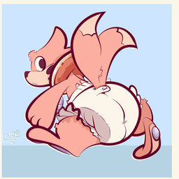 2_toes 3_fingers ambiguous_gender anthro blue_background border button_(fastener) cheek_markings clean_diaper clothed clothing diaper diaper_only dipstick_tail facial_markings feet fingers fur furgonomic_diaper furgonomics grey_pawpads head_markings looking_back markings orange_body orange_fur orange_tail pawpads pool_float simple_background solo tail tail_markings three-quarter_view toes topless two_tone_tail walking wearing_diaper white_border white_diaper yellow_body yellow_fur yellow_tail yellow_tail_tip typhy nintendo pokemon buizel generation_4_pokemon pokemon_(species) 1:1 2020 full-length_portrait hi_res portrait signature