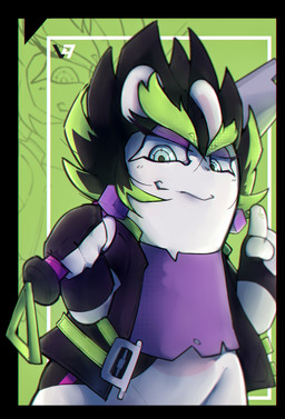 4_fingers anthro arms_bent belt black_clothing black_gloves black_hair black_handwear black_jacket black_topwear blue_eyes blush blush_lines closed_smile clothed clothed_anthro clothed_female clothing ear_piercing eyebrows eyelashes female fingerless_gloves fingers flat_chested fur gloves green_background green_belt green_eyebrows green_hair hair half-closed_eyes handwear holding_melee_weapon holding_object holding_sword holding_weapon jacket light long_ears looking_down melee_weapon mouth_closed multicolored_body multicolored_hair narrowed_eyes open_clothing open_jacket open_topwear pantsless_anthro pantsless_female piercing purple_clothing purple_ear_piercing purple_eyelids purple_shirt purple_topwear shirt short_hair simple_background smile solo spiky_hair standing sword tan_body tan_skin thick_eyebrows topwear torn_clothing torn_shirt torn_topwear two_tone_body two_tone_hair weapon white_body white_fur wizaoff mario_plus_rabbids_sparks_of_hope nintendo raving_rabbids rayman_(series) ubisoft edge_(mario_plus_rabbids) lagomorph mammal rabbid 2024 absurd_res colored crossover digital_drawing_(artwork) digital_media_(artwork) half-length_portrait hi_res lighting portrait shaded